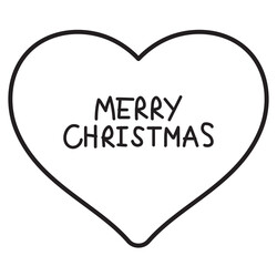Outline of MERRY CHRISTMAS letters and heart for Christmas and New Year decoration, festive winter, font, typography, text, message, campaign badge, sticker, card print, gift wrap, kid colouring book	