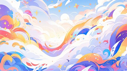Whimsical pastel abstract background with vivid colors and flowing shapes, creating a cheerful and dreamy feel.