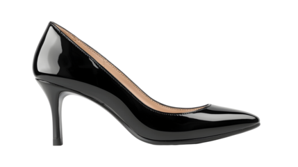 Classic Black High-Heel Shoe on Isolated White Background with Elegant Curves and Sharp Detail