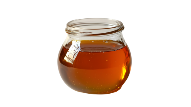 Glass Jar Filled with Honey Against White Background,Detailed Textures Visible
