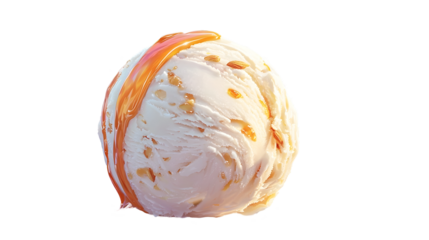 Artfully Crafted Spherical Ice Cream Scoop with Decadent Toppings against Vibrant Sunset Sky