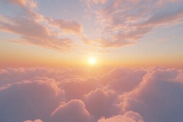 Obraz premium Sunrise or sunset through a layer of soft pink clouds, a serene aerial view.