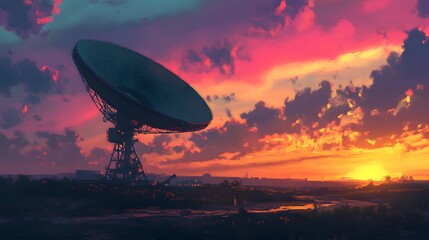 Radio Telescope Sunset Landscape Dramatic Sky