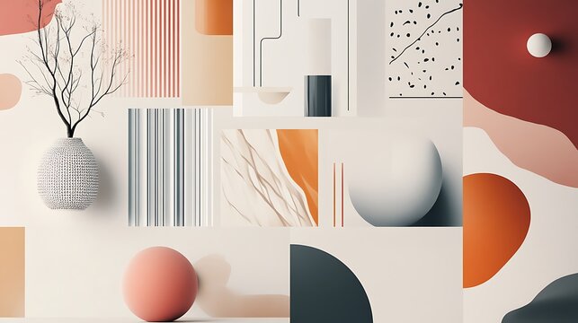 Stylish modern aesthetic visuals with abstract shapes, muted tones, and elegant layouts. 