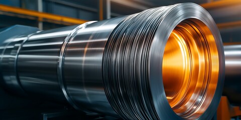 Obraz premium Material science alloys concept. Metallic tube with intricate patterns, showcasing engineering and industrial design.