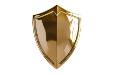 Gold Shield Protects with Security, Isolated on PNG Transparent Background