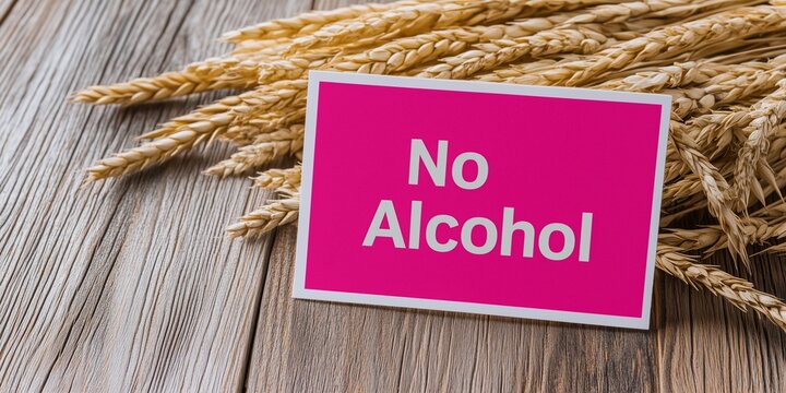 No Alcohol Message with Wheat on Wooden Background A Healthier Lifestyle Choice