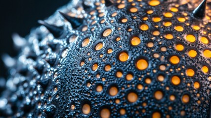 Close-up of a Black Spiky Sphere with Glowing Orange Holes