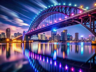 Fototapeta premium Capture breathtaking cityscapes at dusk; night skyline bridge photography offers stunning views.