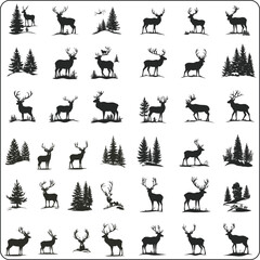 set of icons, set of silhouettes of animals, set of silhouettes of christmas icons