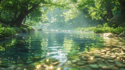 Fototapeta premium 穏やかな森林の川の風景17