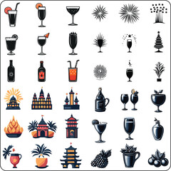 christmas icons set,  set of christmas icons, Christmas icons collection, black and white line art, vector illustration, festive holiday design. Christmas, New Year holidays big set icon