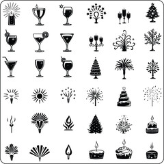 christmas icons set,  set of christmas icons, Christmas icons collection, black and white line art, vector illustration, festive holiday design. Christmas, New Year holidays big set icon