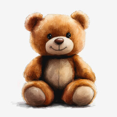 Obraz premium Charming Brown Teddy Bear Sitting Gracefully on Soft White Surface, Evoking Nostalgia and Warmth, Perfect for Children's Playrooms or Cozy Home Decor, Capturing Innocence and Comfort