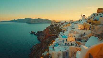 Sunset over Santorini Island showcasing whitewashed architecture