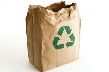 Eco-Friendly Brown Paper Bag with Recycle Symbol for Sustainable Living, Environment Conservation, Waste Reduction, and Green Choices in Daily Life