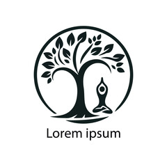Peaceful yoga tree pose logo