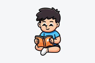 Kid reading book cartoon character illustration