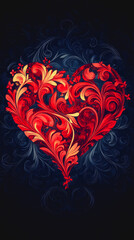 Elegant Heart Adorned with Intricate Swirls and Vibrant Flowers Set Against a Mysterious Black Background, Evoking Emotions of Love, Beauty, and Artistic Expression in a Captivating Design