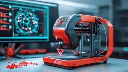 Naklejka premium Innovative printer prototyping in a modern workspace tech creation high-tech environment expert perspective