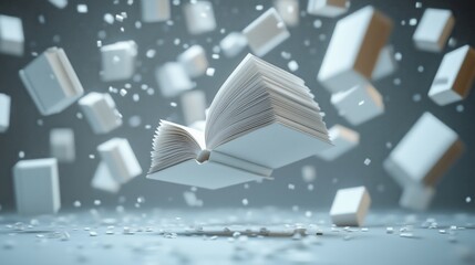 Surreal Floating Book with Pages in a Creative Space