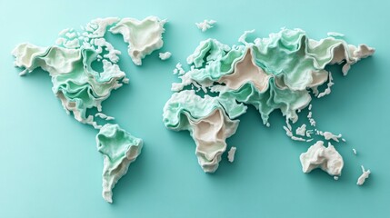 Abstract world map illustration in 3D on a blue background representing big data and networking concepts perfect for showcasing global connectivity and technological advancements