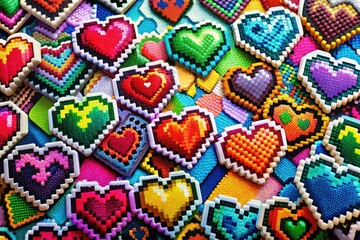 Trendy Y2K hearts!  8-bit retro-futuristic clipart for your next design project.