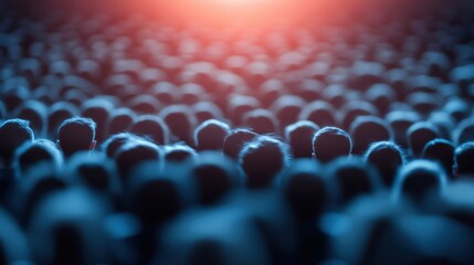 Obraz premium A large audience captured under a dramatic blue light, with focus on the backs of people in a crowded event setting.