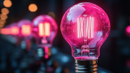 Illuminated Pink Glass Light Bulbs Glowing Brightly