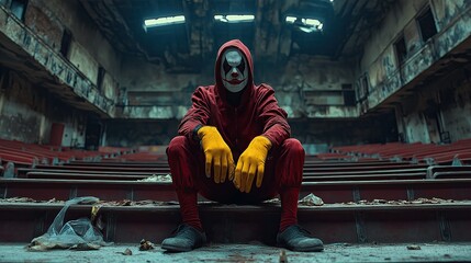 Striking Image of a Clown in an Abandoned Theatre