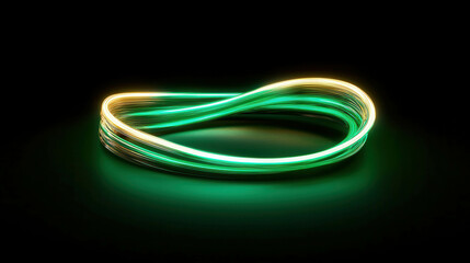Naklejka premium Luminous Thin Lines of Neon Light in Emerald Shades on Black Background