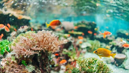 Obraz premium Vibrant Coral Reef Ecosystem with Colorful Fish and Marine Life in Clear Waters