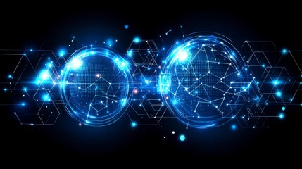 Fototapeta premium Innovative technology background featuring hexagonal grids interconnected with motion dots and lines representing digital data AI and big data concepts.