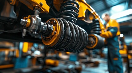 Obraz premium Automotive Suspension System Coil Springs Closeup