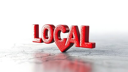 The word Local typography in red with a location maps search engine optimization indicator on a clean white background, for small and medium sized business