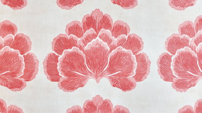 Elegant repetitive Indian pattern block print in soft pastel pink and white tones creating a harmonious and delicate monochromatic design for textile, wallpaper, or interior decoration.