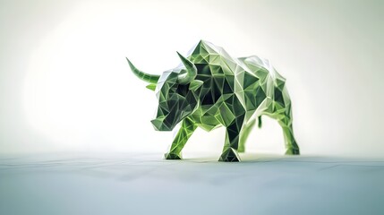 Obraz premium Green Financial Analyst Trading Stock Market Wall Street Bull. Clean background