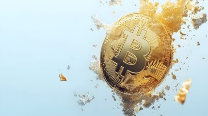 Gold Bitcoin on a clean white background with 24 karat gold flake