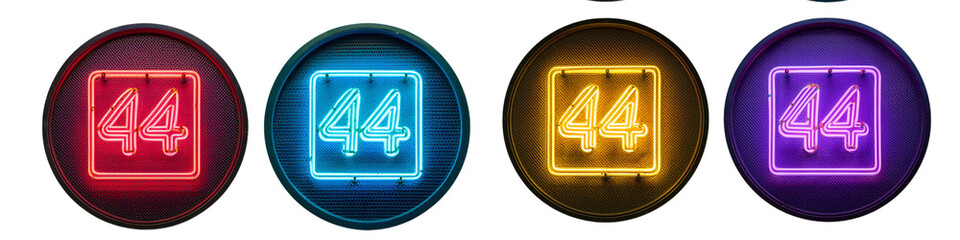 Red neon number 44 sign isolated on transparent background