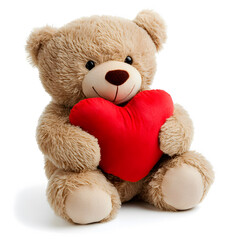 teddy bear hugging red heart isolated on white background