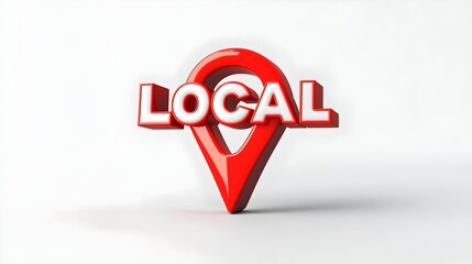 The word Local typography in red with a location maps search engine optimization indicator on a clean white background, for small and medium sized business