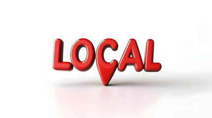 The word Local typography in red with a location maps search engine optimization indicator on a clean white background, for small and medium sized business