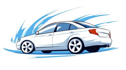 Fototapeta premium Car Rental Business Featuring a White Car with Blue Paint and Red Tail for Dynamic Marketing and Promotional Campaigns