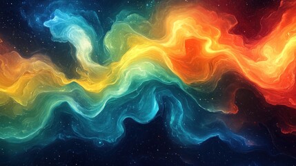 Fototapeta premium Abstract cosmic nebula with swirling vibrant colors of blue, green, yellow, and orange.