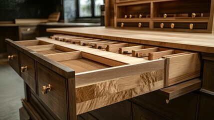 Intricate Wooden Drawer Open Revealing Craftsmanship Detail