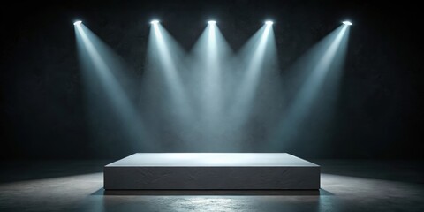 Square podium illuminated by spotlights on a dark background, podium, square, spotlights, dark, background, stage