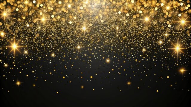 Black festive background with abstract scattering of gold sparkles, ideal for holiday designs , Christmas, celebration, shiny