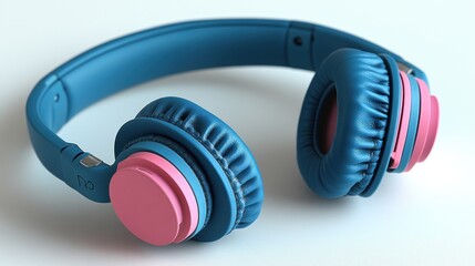 Naklejka premium Teal and pink wireless headphones on white background.