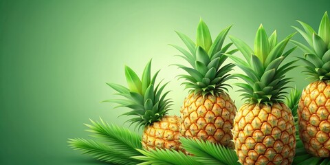 rendering of vibrant and detailed pineapple fruits with green leaves, pineapple, fruit, tropical, fresh, ripe, exotic