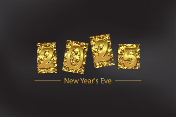 Happy New Year 2025 Gold Glitter has a Beautiful Bright And Shining Design And a Black Background